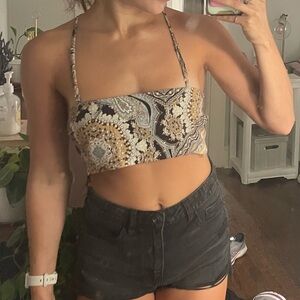 Paisley cream and black tied crop top